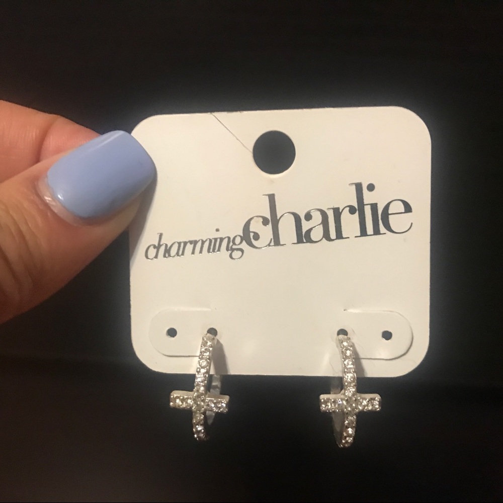 BRAND NEW! Charming Charlie Cross Hoop Earrings.
